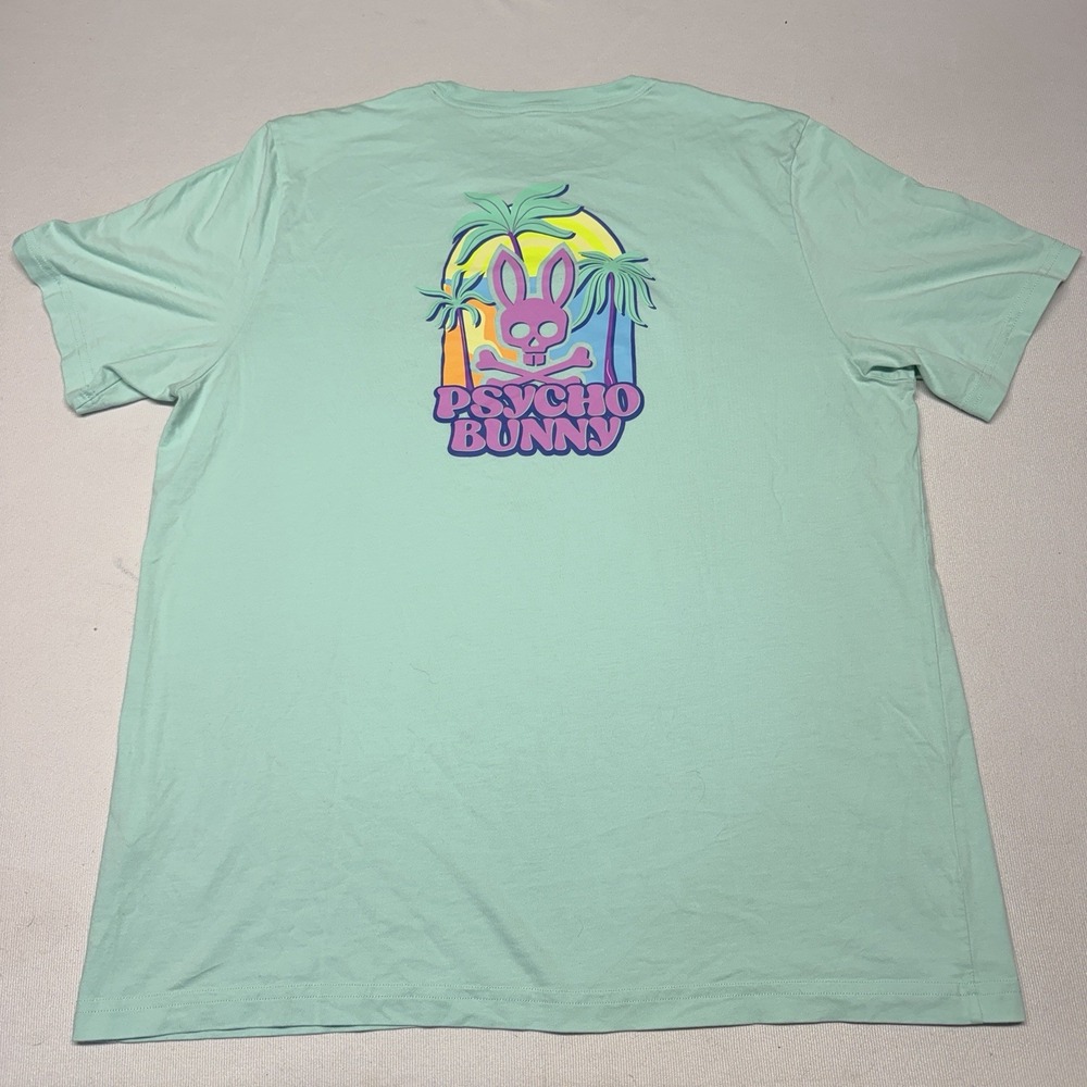 Psycho Bunny Men's Graphic T Shirt Green Multicolor Size 8 XXL 2XL Pima Cotton